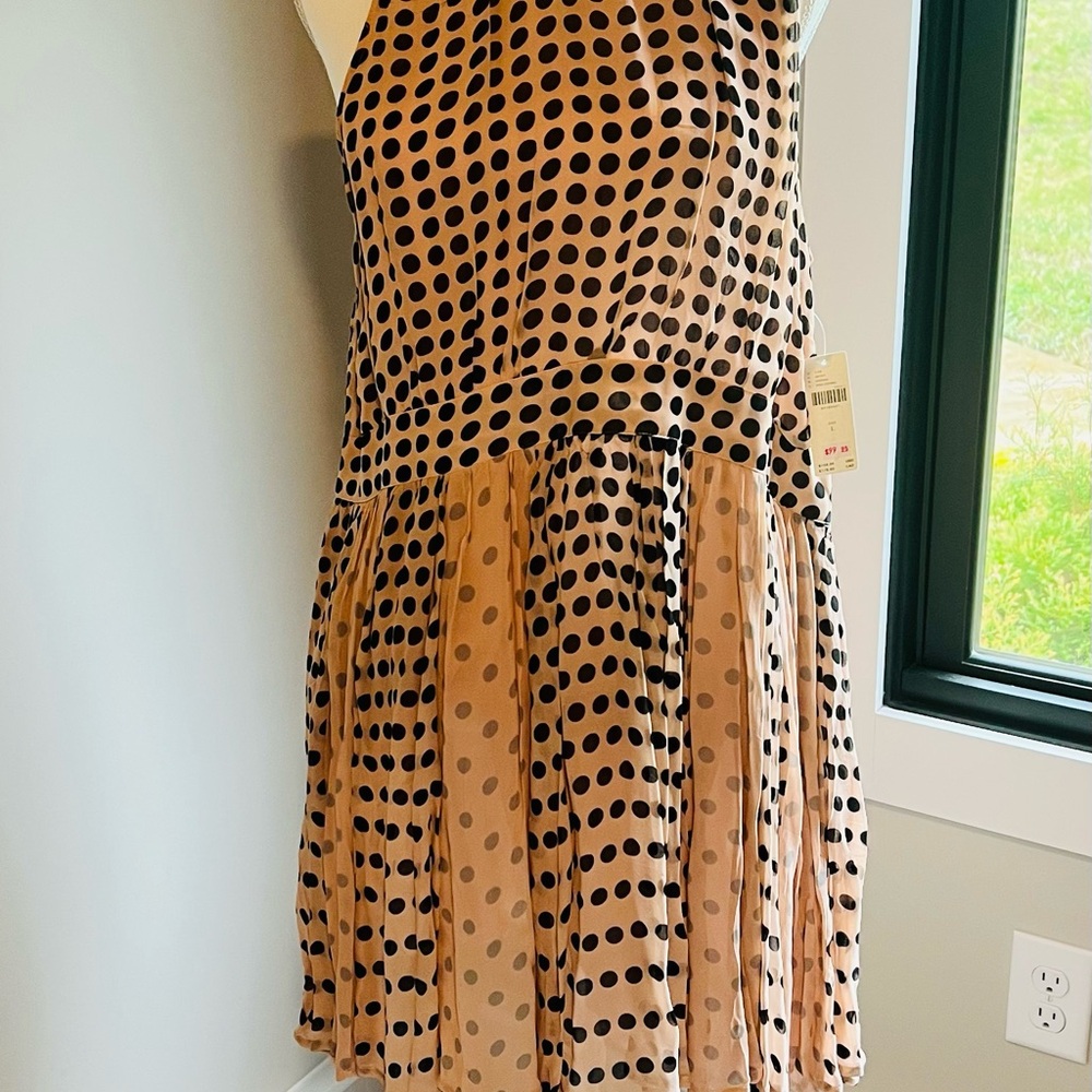 Anthropologie charcoal and pink Polka Dot Mini Dress